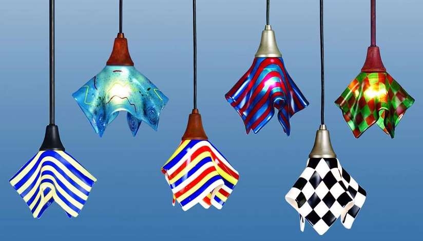 Ceiling Pendants feature Fused Art Glass shades.