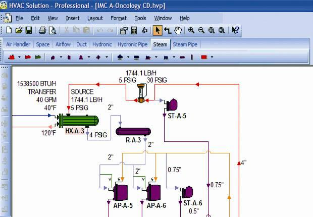 Software designs and models HVAC steam systems.