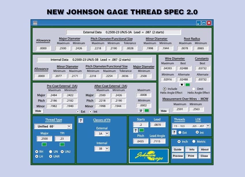 New Johnson Gage ThreadSpec 2.0 Simplifies Calculation of Thread