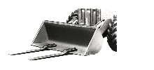 Fork Attachment turns shovel loader into fork lift truck.