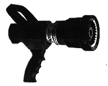 Hose Nozzle fights fires with fog or full flow.
