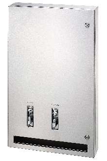 Restroom Dispenser fully recesses into wall.