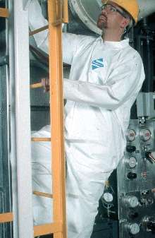 Coverall protects against liquids and particulates.
