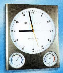 Clock provides time, temperature, and humidity.