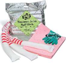 Battery Acid Spill Pack absorbs up to 4 gal spills.