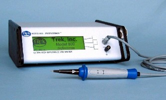 Voltmeter measures voltage on ESD-sensitive devices.