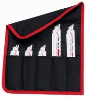 Reciprocating Saw Blade Kit comes in canvas pouch.