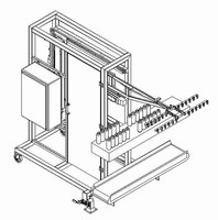 Automation System handles blow-molded PET bottles. Automation System handles blow-molded PET bottles.