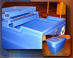 Recycling Container features polyethylene hinged lid. Recycling Container features polyethylene hinged lid.