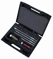 Screwdriver Set includes variety of blades and bits.