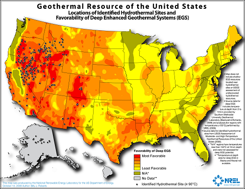 Map of US geothermal resources