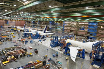 Four Boeing 787 Dreamliners in final assembly. Credit: Boeing.