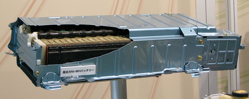A Nickle-metal hydride battery common to hybrid vehicles. Credit: Wikimedia Commons.