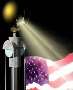 Flagpole Ornament lights flag at night.