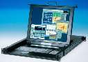 Multi-Port KVM with 17 in. LCD mounts in 1U rack.