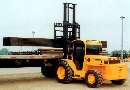 Forklift is suited fo use on rough terrain.