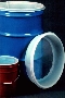 Strainer separates particles from fluid in drums/pails.