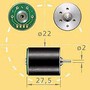 Stepper Motor features 22 mm diameter.
