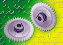 Aluminum-Acetal Gears feature integral fastening system.