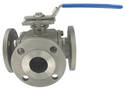 Three-Way Ball Valve features stainless steel construction.