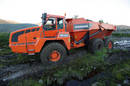 Articulated Dump Truck operates on rough and soft terrain.