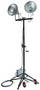 Portable Mid-Size Light Tower is mounted on wheeled quad-pod.
