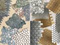 Mesh-Backed Interlocking Tiles come in stone and steel versions.