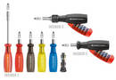 Screwdrivers feature 8 interchangable bits.