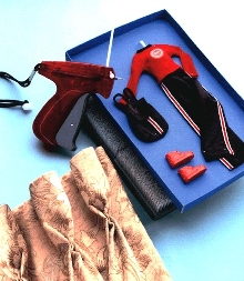 Attaching Tool inserts fasteners through fabrics.