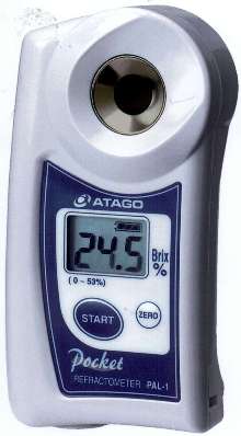 Refractometer has digital display and compact design.