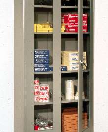 Storage Cabinets have double doors with Plexiglas-® inserts.