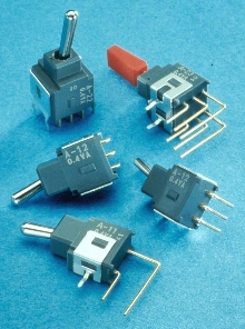 Toggle Switches mount on printed circuit boards.