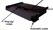 Dockboard features open grating for tire traction.