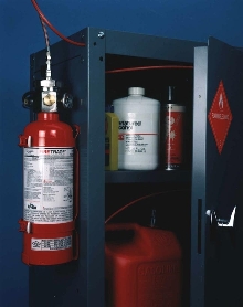 Fire Suppression System protects flammable liquid storage cabinets.