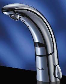 Sensor-Operated Faucet has temperature control lever.