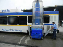 Mobile Battery-Powered Washer cleans large buses and trucks.