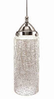 LED Pendant features clear crackled glass cylinder.