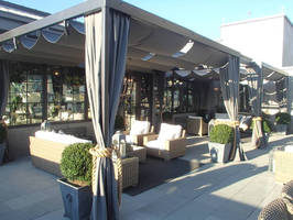 Patio Lane Designs Custom Pergola Cover for the New Restoration Hardware's Rooftop in Atlanta