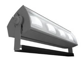 Exterior LED Luminaires illuminate buildings, walls, billboards.