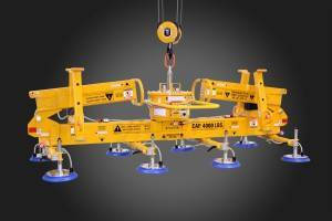 Mechanical Gull Wing Vacuum Lifter has telescoping parking stands.