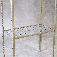 Shelving utilizes 4-gauge welded wire construction.