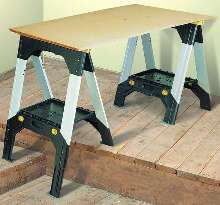 Sawhorse has telescopic metal legs.