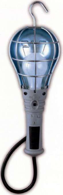 Portable Safety Lamp has grounded metal guard.