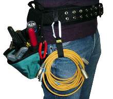 Cable Carrier attaches extra cable to tool belt or belt loop.