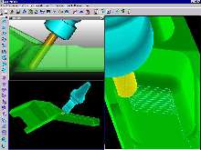 Software creates tool paths to produce machined parts.