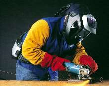 Helmet/Respirator offers protection for welding.