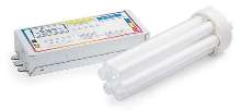 Ballasts drive two 57 or 70 W compact fluorescent lamps.