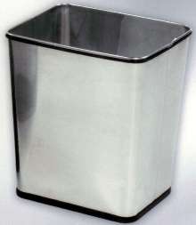 Wastebasket is available in stainless steel.