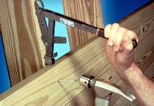 Board Straightener adjusts warped and crooked decking.