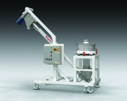 Mobile Flexible Screw Conveyor comes with removable lower clean-out cap.
